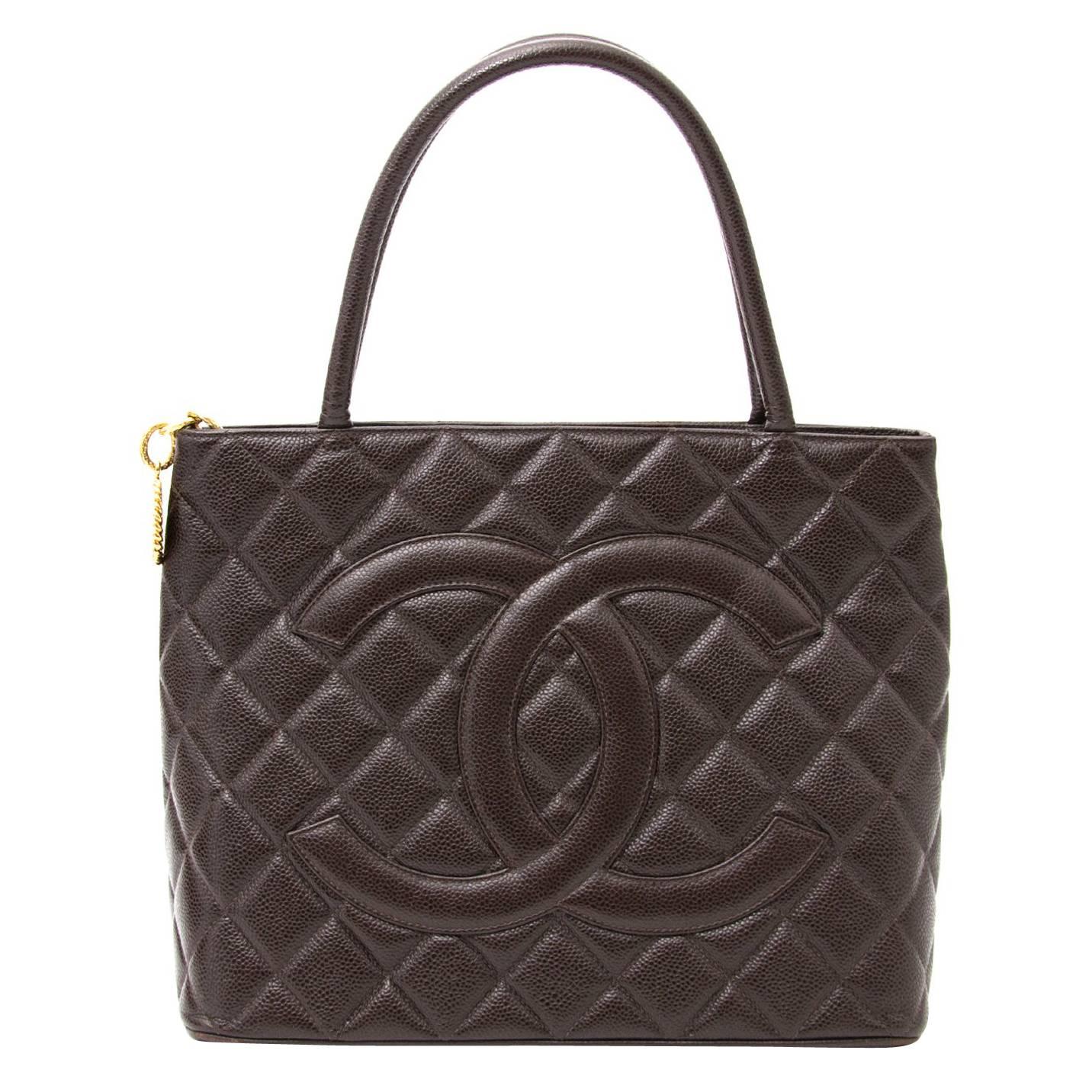 Chanel Brown Caviar Quilted Shopping Tote 
