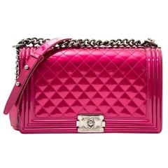 Chanel Metallic Patent Fuchsia New Medium Boy Bag 