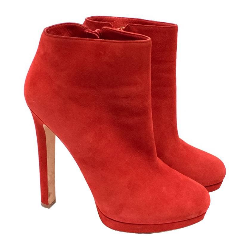 Alexander McQueen Red Suede High-Heeled Ankle Boots For Sale