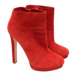 Alexander McQueen Red Suede High-Heeled Ankle Boots
