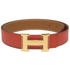Hermes 32mm Reversible Rouge Grenat/Gold Constance H Belt 85cm Gold Buckle 4