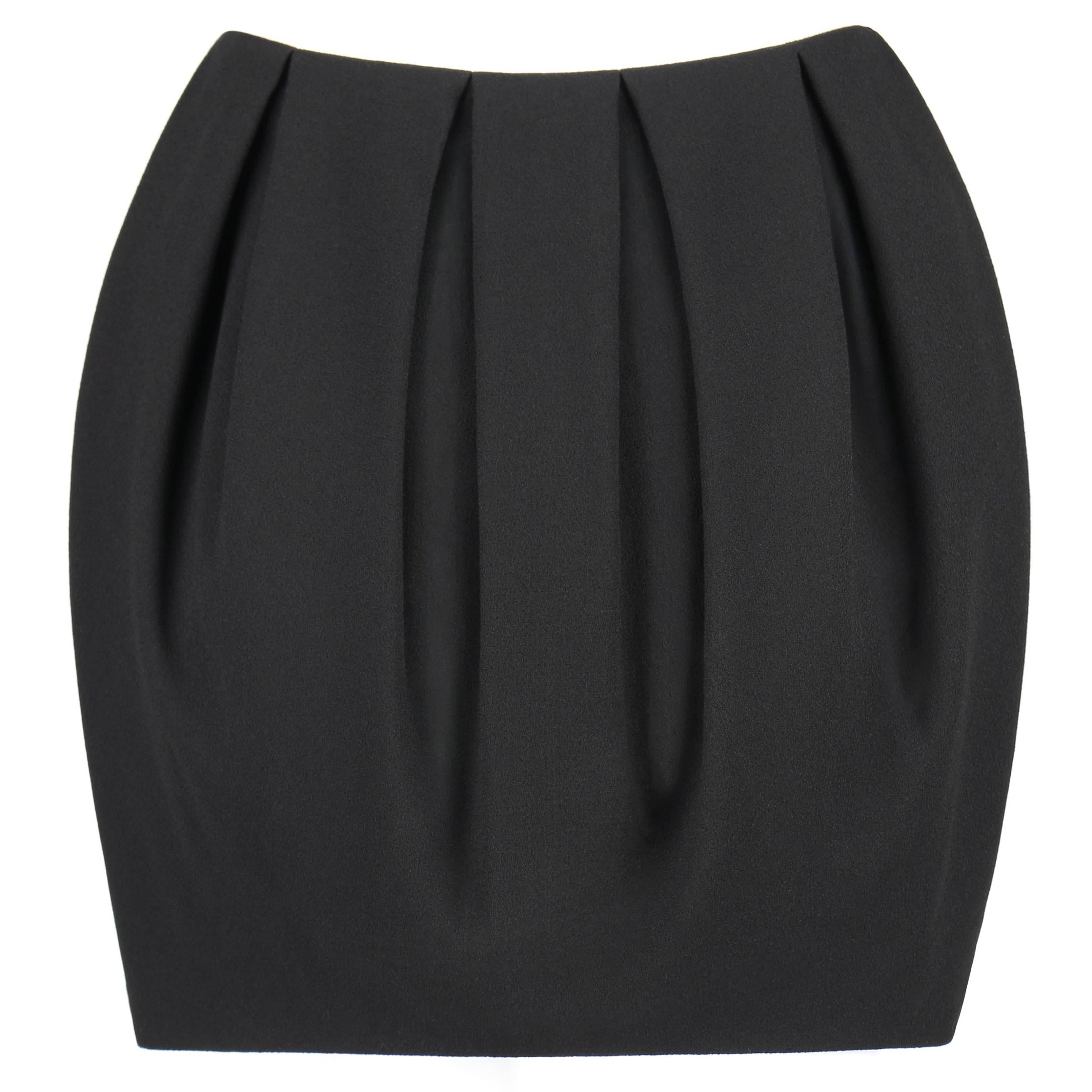 ALEXANDER McQUEEN A/W 2012 Black Wool Crepe Box Pleat Mini Skirt For Sale