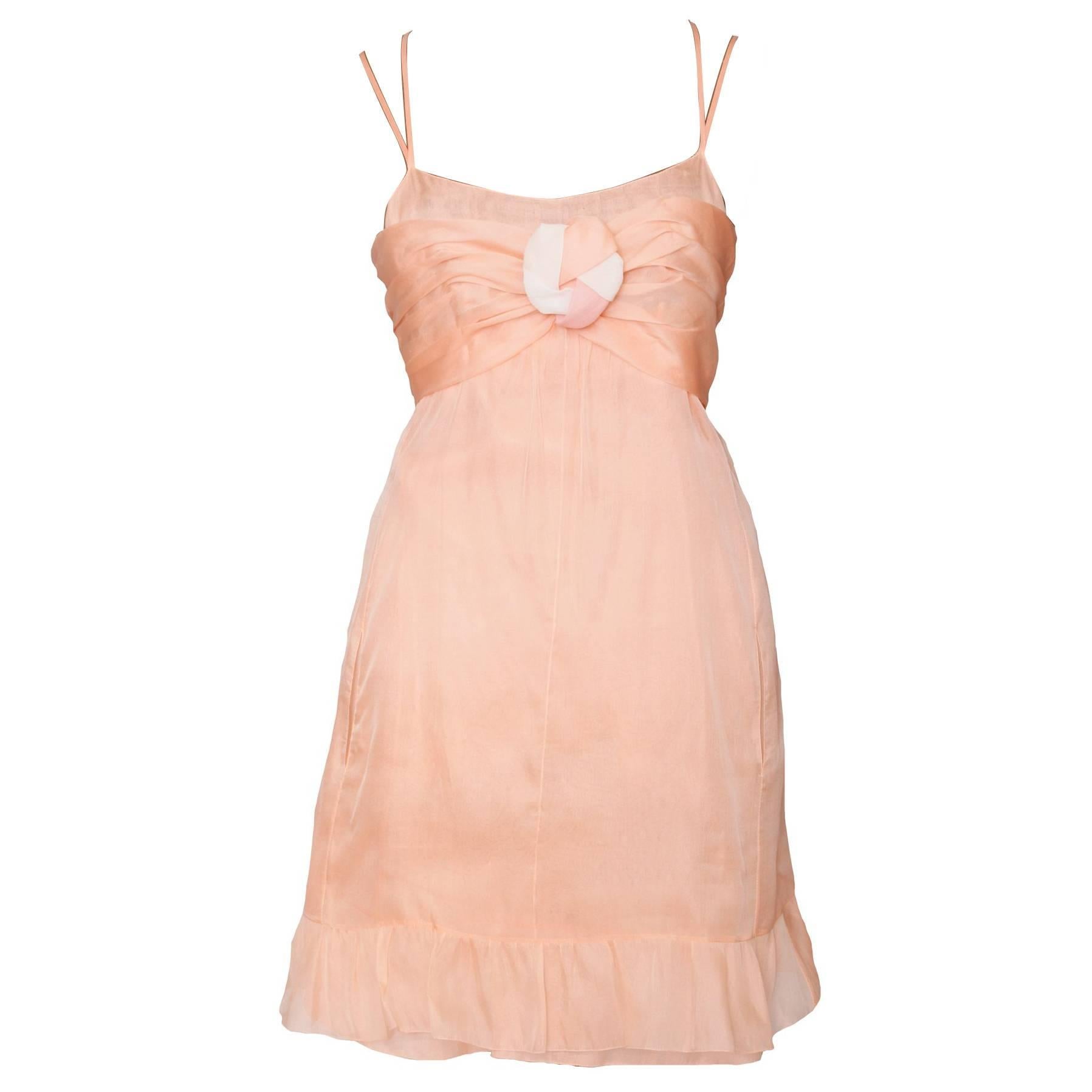 Delicate Baby Pink Chanel Silk Mini Dress For Sale