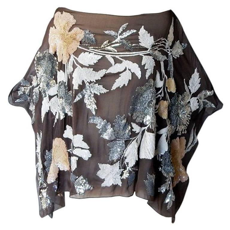 Runway Valentino Heavily Beaded Floral Poncho Top