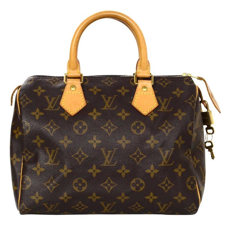 Louis Vuitton Monogram Speedy 25 Bag GHW w/ DB/Lock/Keys For Sale at 1stdibs