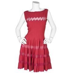 Alaia Red Fit Flare Sleeveless Zig Zag Mesh Dress sz FR44 rt. $4,000+ 2