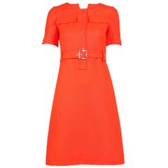 1970's Courreges Haute Couture Orange Wool Short Sleeved Day Dress No.53599 4