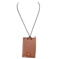 Hermes Brown Chevre Leather Notebook Necklace w/ Pen