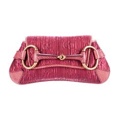 Collector's Gucci by Tom Ford Ruched Silk GG Logo Lizard Trimming Horsebit Clutc 10