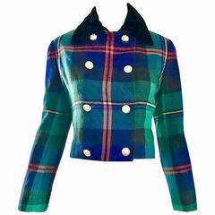 Chic 1990s Ralph Lauren Purple Label Tartan Plaid Vintage Cropped Wool Jacket