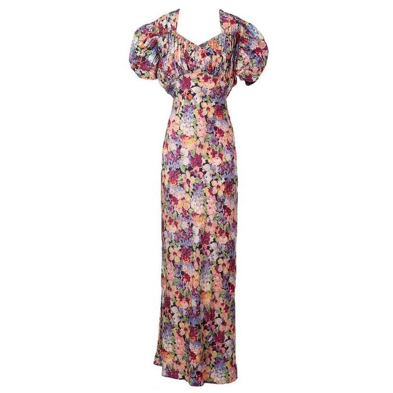 Floral Silk Dress circa 1930s/1940s For Sale at 1stDibs