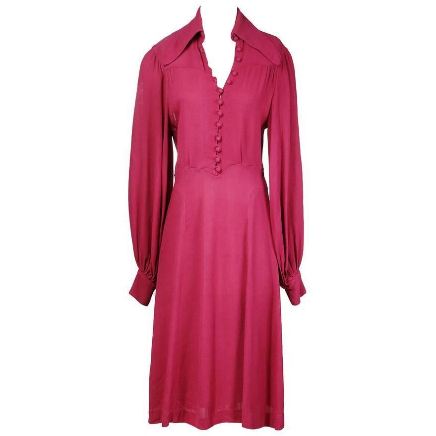Ossie Clark Long Sleeve Crepe Dress circa 1970s