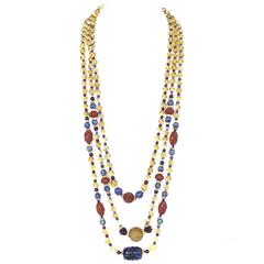 Multi-Colored 3 Strand Beaded Semi-Precious Stone Necklace