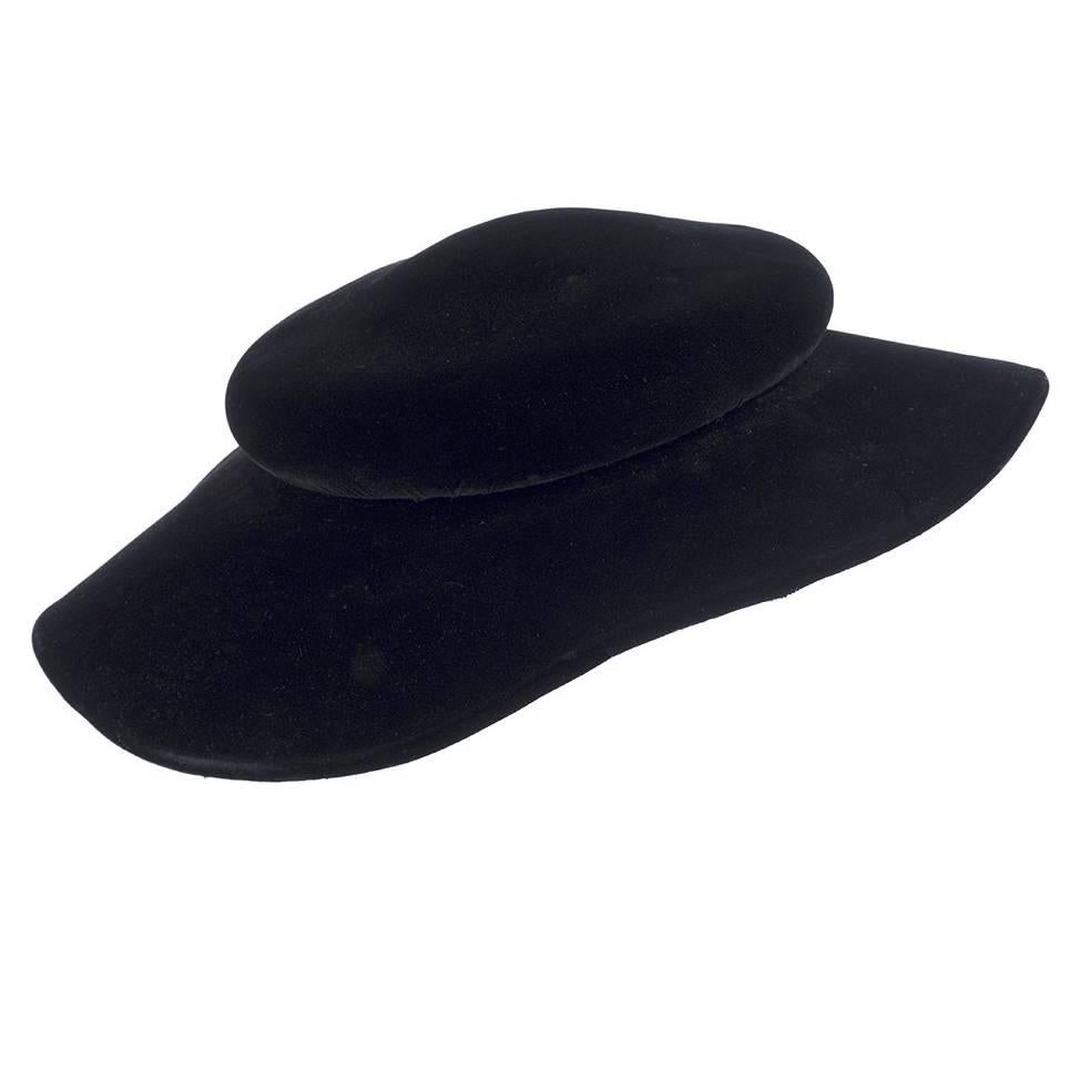 Halston 60s Black Velvet Platter Hat