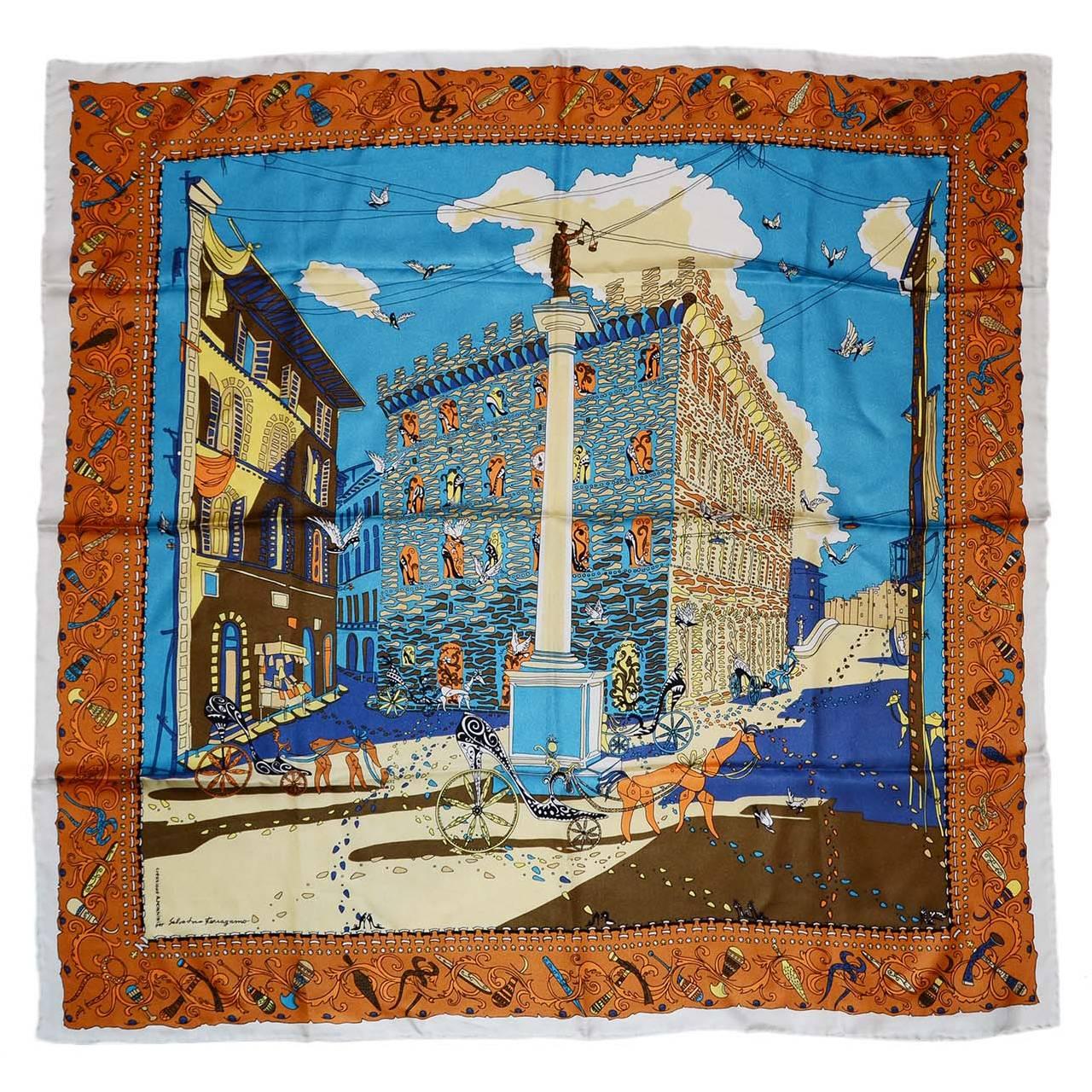 Salvatore Ferragamo Multi-Colored Printed Silk Scarf
