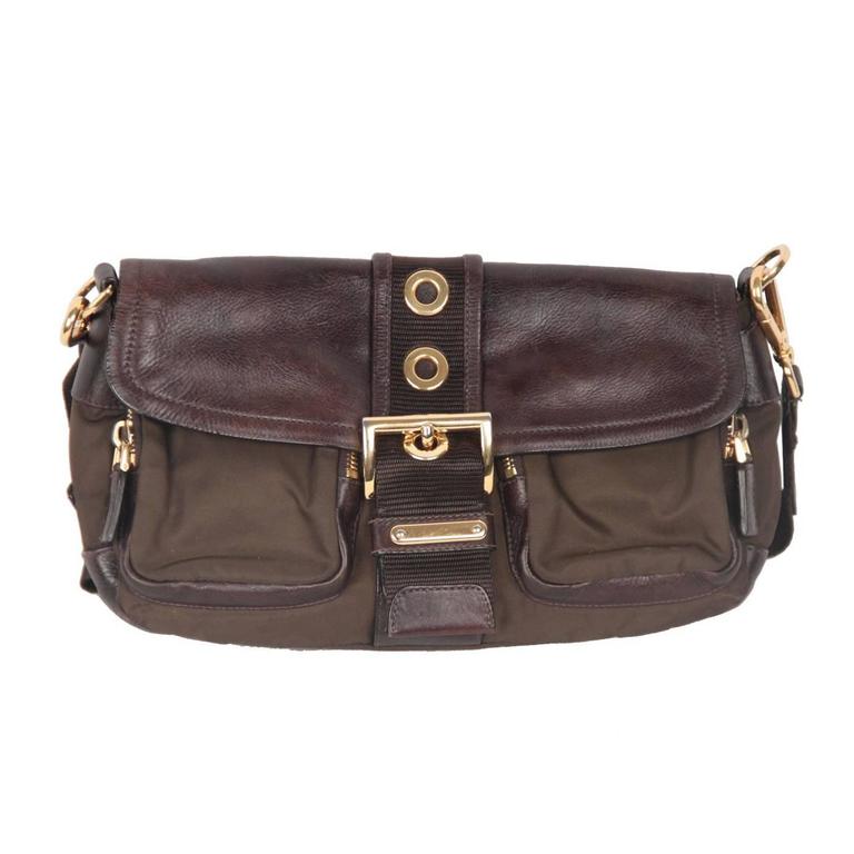 Prada Brown Tessuto Canvas And Leather Buckle Crossbody Bag For Prada Brown Tessuto Canvas Leather Buckle Crossbody Bag For