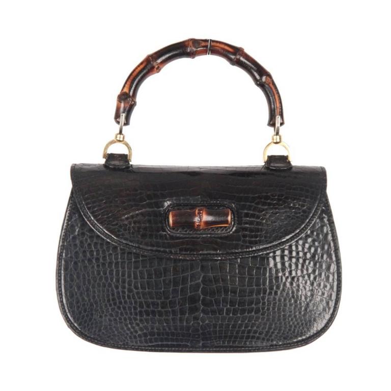 GUCCI c.2015 &quot;Lady Tassel&quot; Black Python Leather Bamboo Top Handle Tote Handbag For Sale at 1stdibs