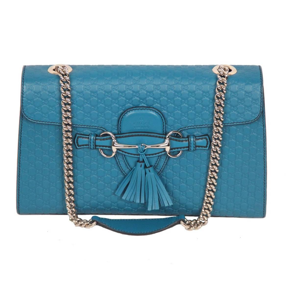 GUCCI Turquoise MICROGUCCISSIMA Leather EMILY Shoulder Bag