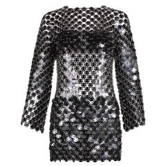 1969 Paco Rabanne Black Rhodoid Disc Mini Dress 10
