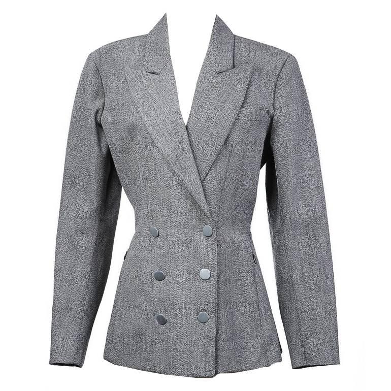 Alaia Grey Double Breasted Blazer circa 1980s