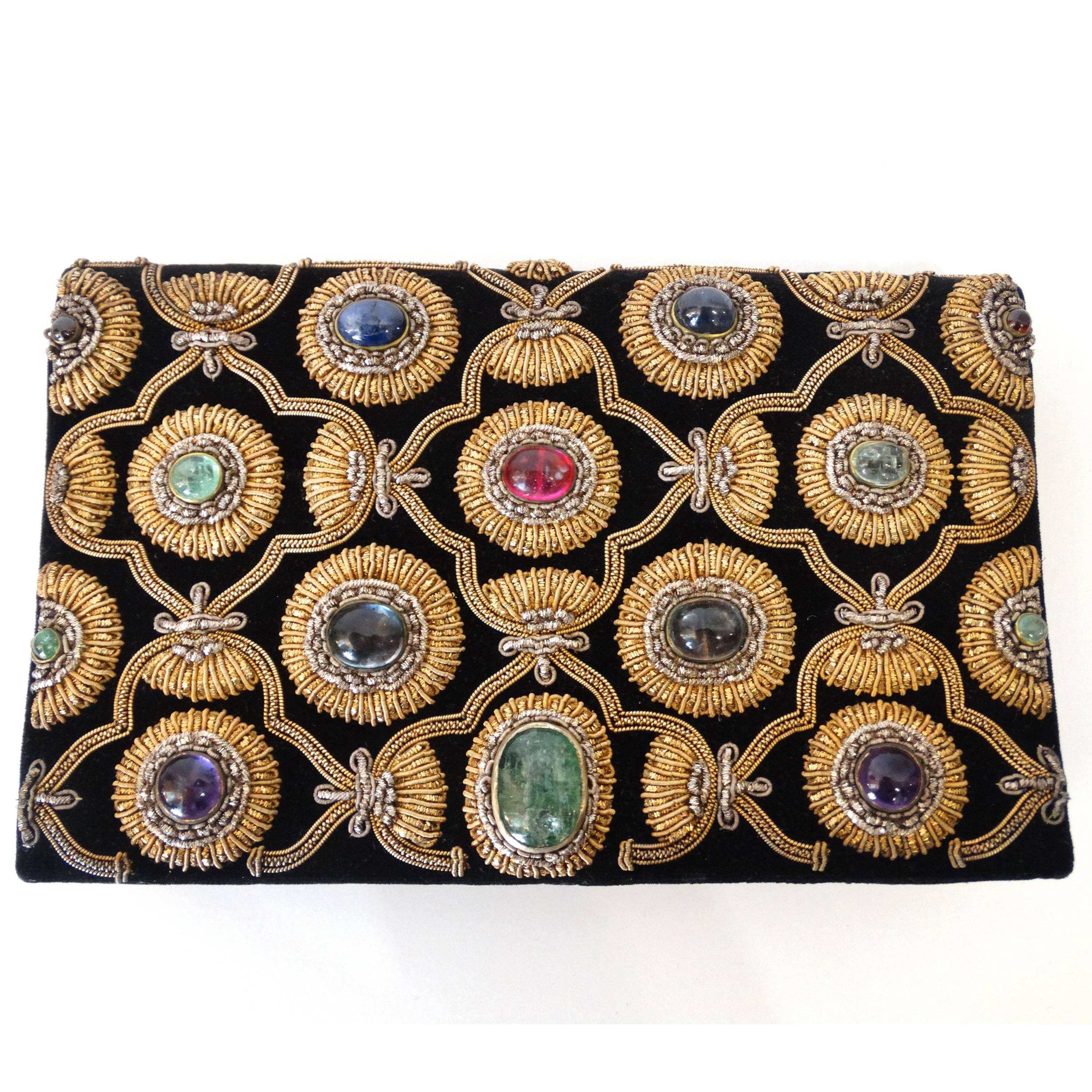 Rare 1960s Zardozi Zari Gemstone Clutch