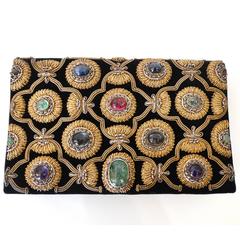 Rare 1960s Zardozi Zari Gemstone Clutch