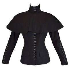 A/W 1998 "Joan" Alexander McQueen Runway Military Striped Jacket Cape Ensemble 12
