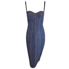 F/W 1996 Dolce & Gabbana Denim Corset Wiggle Dress 