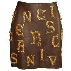 F/W 1997 Atelier Versace Runway by Gianni Crystal Beaded Leather Mini Skirt