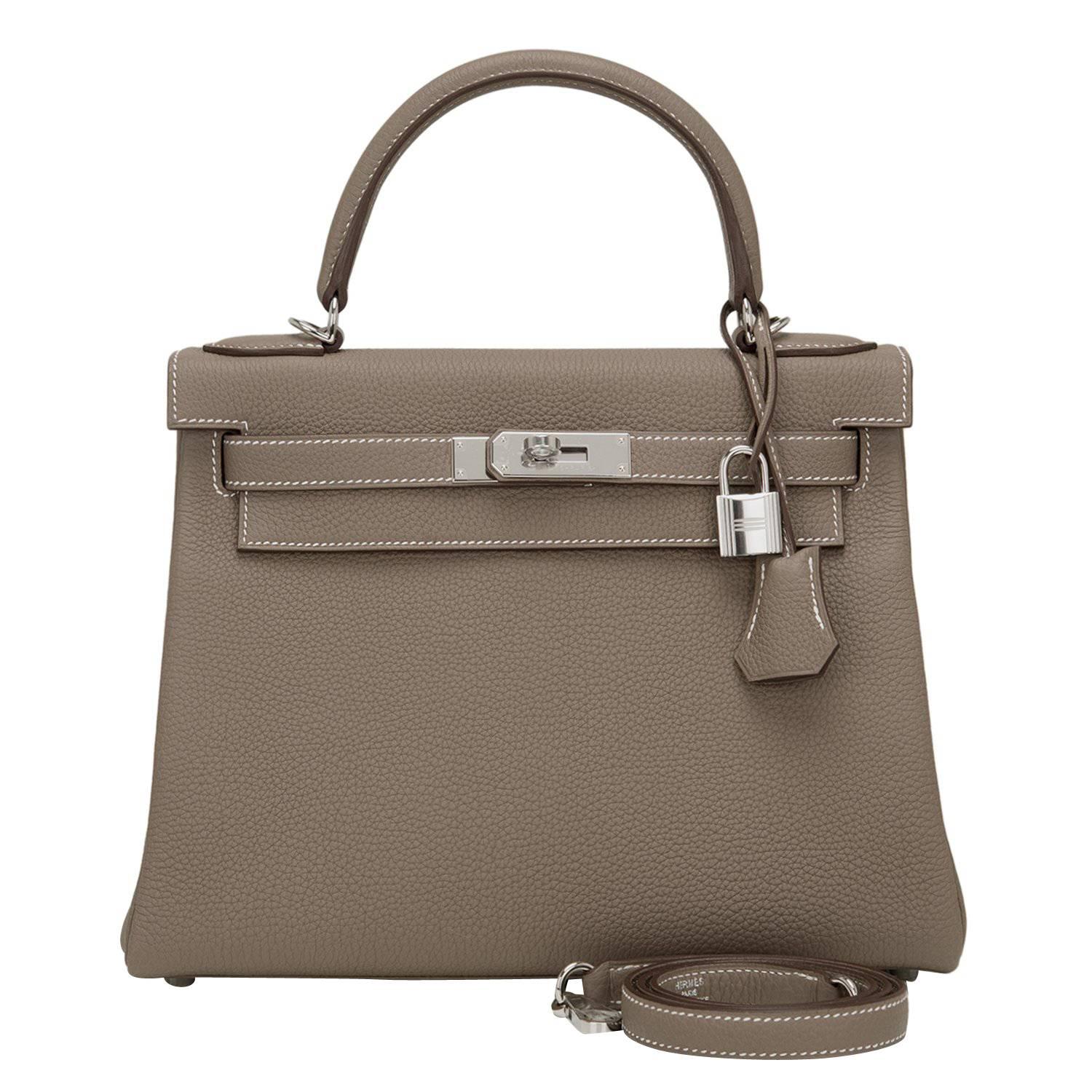 Hermes Etoupe Togo Retourne 28cm Palladium Hardware Kelly Bag For Sale