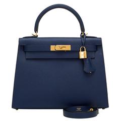 Hermes Sellier Kelly Bag 28cm Blue Glacier Epsom Bag Gold Hardware