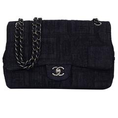 Chanel 2016 Perfume Bottle Embroidered Blue Denim Jumbo Flap Bag