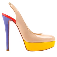 CHRISTIAN LOUBOUTIN Bianca Multi Color Slingback Platform Pumps High Heels Shoes