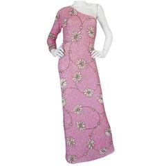 c1965 Gene Shelly Densely Sequined Pink One Shoulder Dress 7