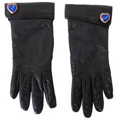 Vintage 1990s Moschino Navy Leather Gloves