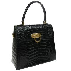 Salvatore Ferragamo Black Rare Kelly Evening Top Handle Satchel Bag