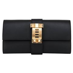 Hermes Black Medor Clutch Swift Leather Gold Hardware Elegant 1