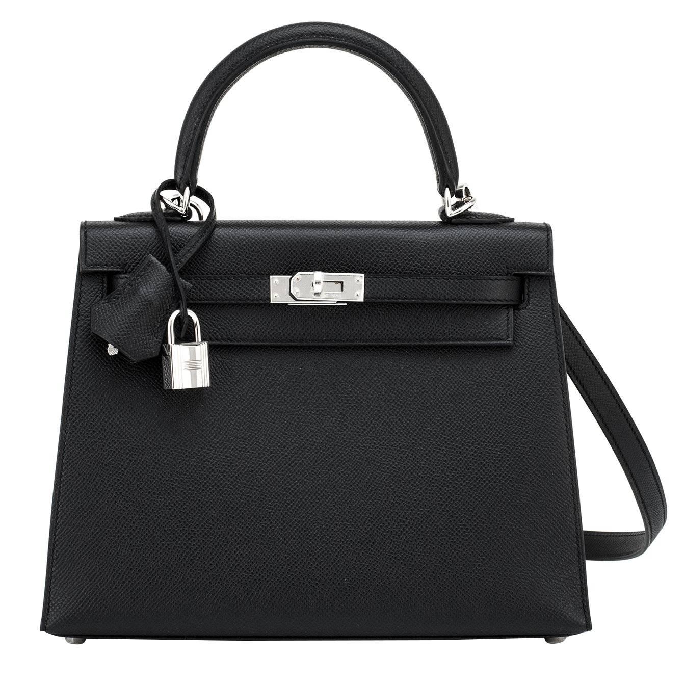 Hermes Jet Black 25cm Epsom Sellier Palladium Jewel Kelly Bag