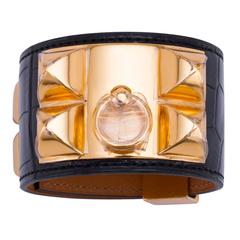 Hermes Matte Black Crocodile Collier de Chien CDC Bracelet Fabulous 7