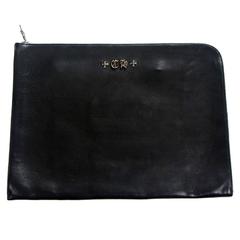 Chrome Hearts XL Clutch Zip Pouch Black Leather Sterling Silver Case Bag Folder