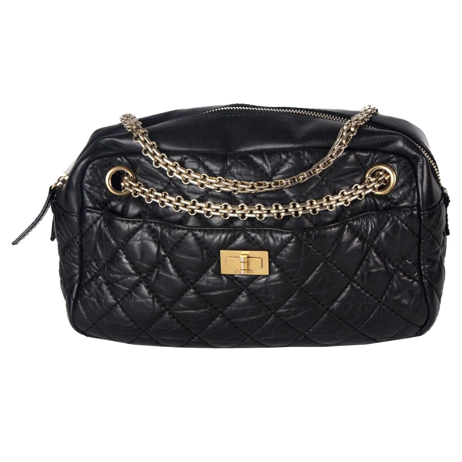 Chanel Reissue Camera Shoulder Bag - Black Quilted Leather CC Chain Gold Handbag