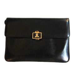 Vintage Lanvin Black Leather Box Shoulder Bag 70s