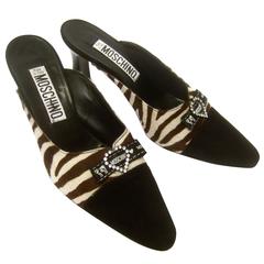 Reserved Sale Pending for Monique Moschino Italy Zebra Print Pony Hair Mules 