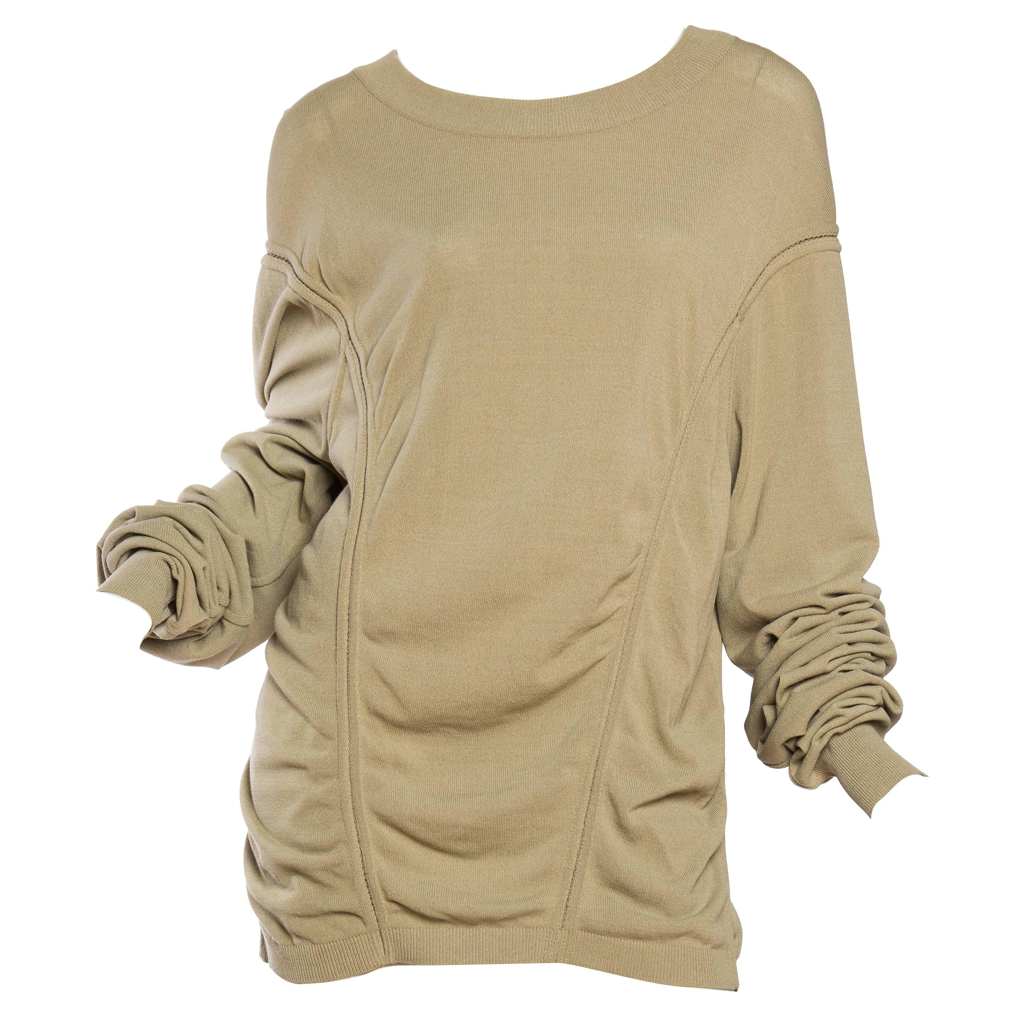 1980S AZZEDINE ALAIA Beige Cotton Blend Oversized Slouchy Sweater