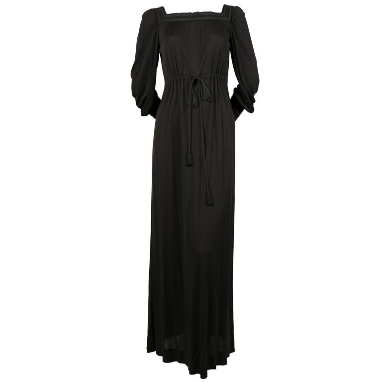 Yves Saint Laurent black jersey gown with soutache trim, 1970s For Sale ...