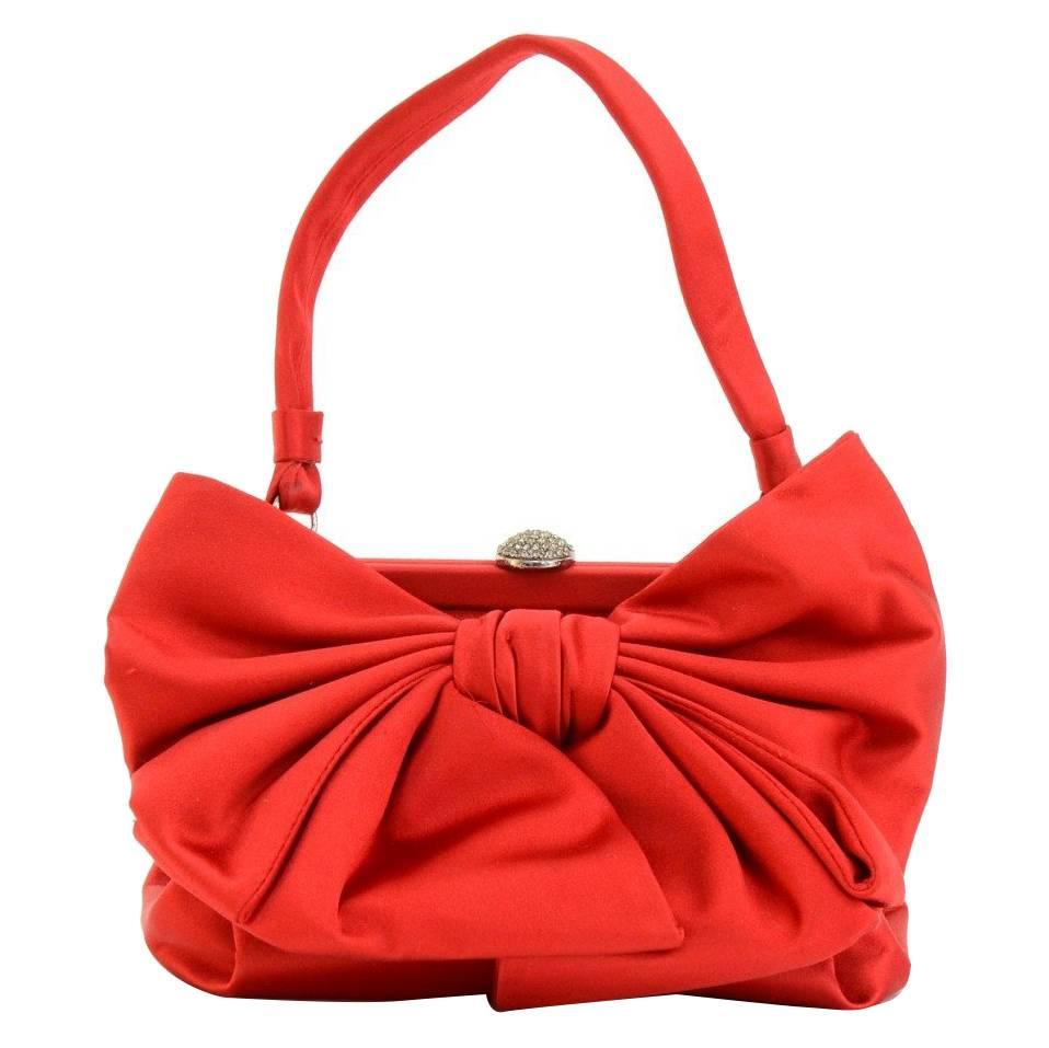 Valentino Red Satin Bow Evening Hand Bag