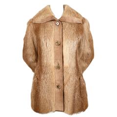 Halston for I. Magnin fur coat with suede trim, 1970s 
