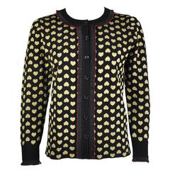 Gucci New Designer Black & Gold Ruffle Trim Knit Cardigan