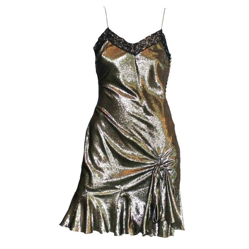 Sparkling John Galliano Metallic Lame Silk Lace Sequin Cocktail Dress
