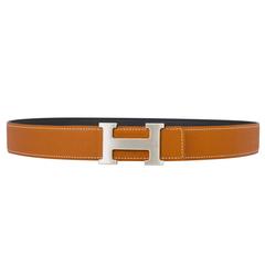 Hermes Gold and Black Reversible Two Colors 32mm H Belt Kit Silver Buckle 85cm